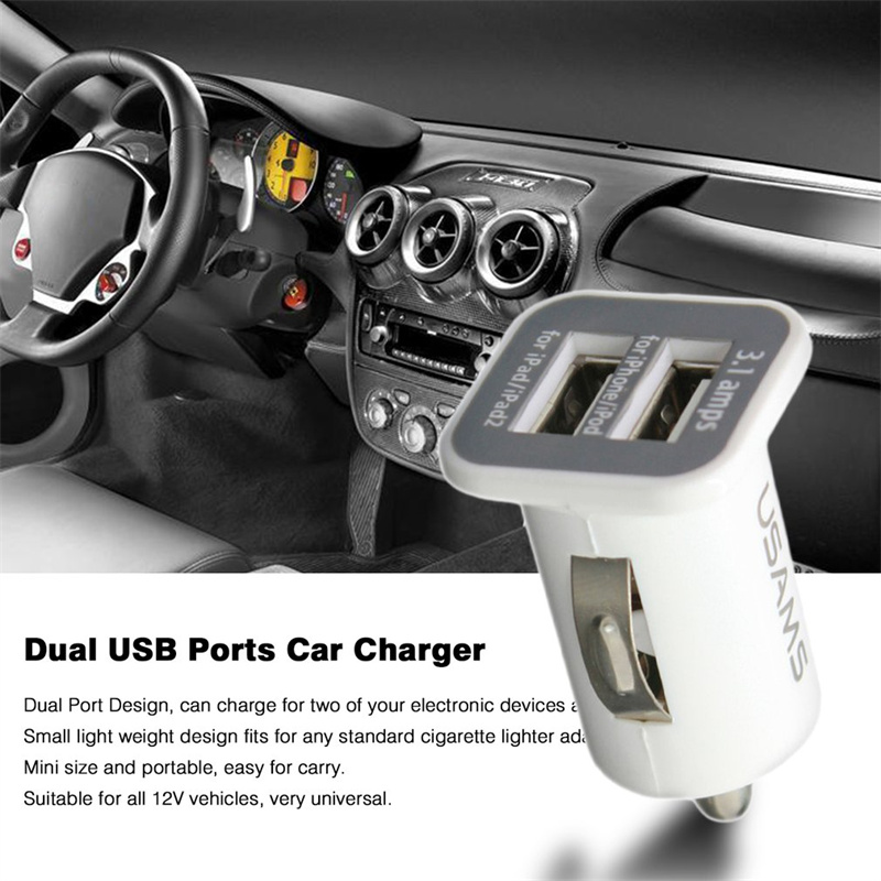 Cargador de coche Fast Ship USAMS 3.1A Dual USB Car 2 Port Charger 5V 3100mah Adaptador de cargador de coche de doble enchufe para HTC