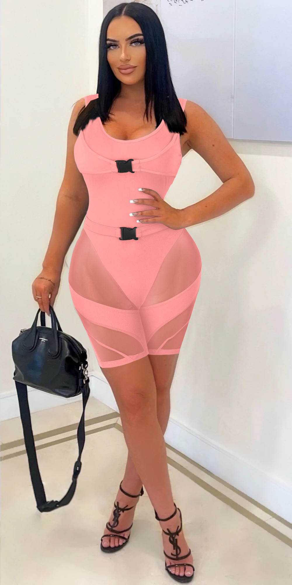 Wholesale Mesh Sleeveless Rompers Sexy See Through Vest Jumpsuit Summer Playsuits Women Overalls Casual Bodysuits designer 9504