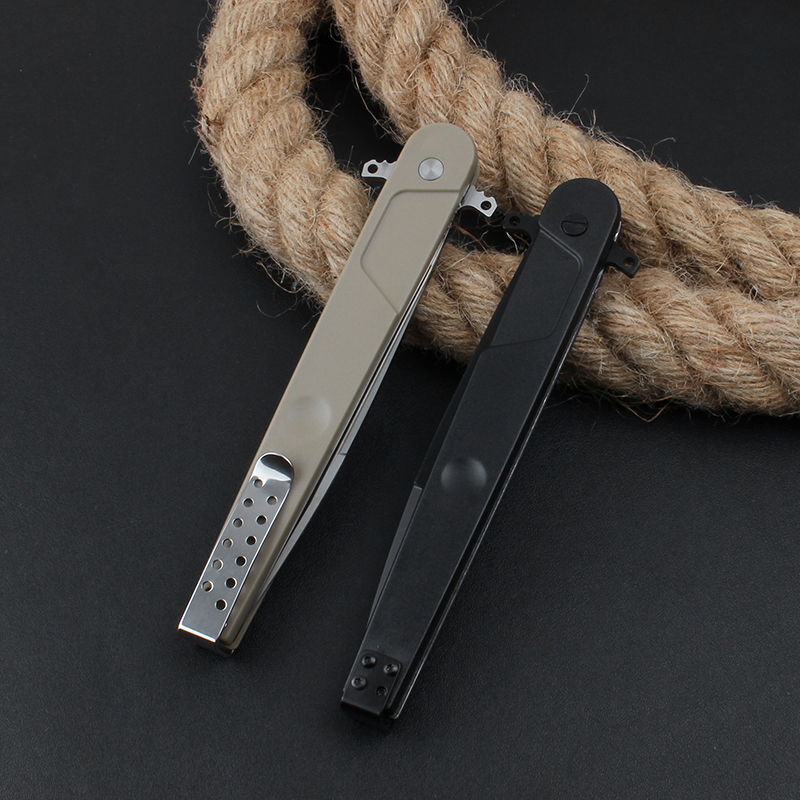 Coltello pieghevole tattico grande ER BD4 D2 Lama con rivestimento in titanio satinato / nero Nylon più manico in fibra di vetro Coltelli tascabili di sopravvivenza esterna