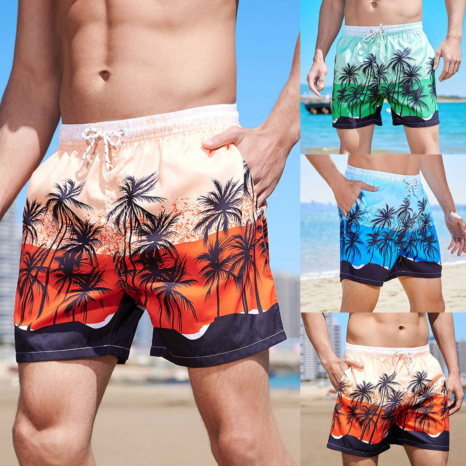 Мужские шорты Мужские пляжные сухожилики 2023 Модные 3D -кокосовые деревья Шорты плавать с сеткой гавайской пляжной шорты Surffing Surfing Shorts Мужчины W0320