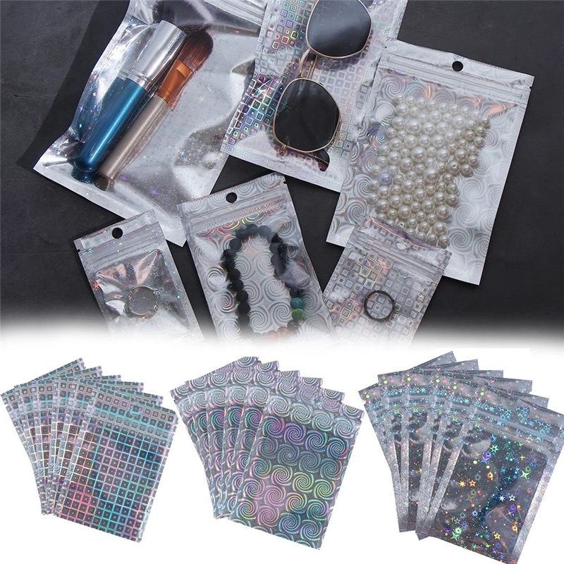 Zip Plastic Bag Aluminum Foil Hologram Food Pouch Small Water Proof Zipper Self Seal Reclosable Pouches LX5493