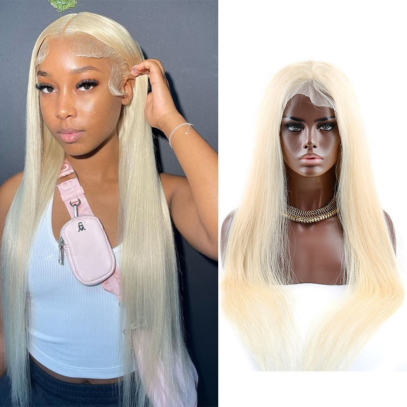 613 Blonde Full Lace Wigs Human Hair Glueless Full Hand Tied Wig with Baby Hair Straight Brazilian Remy Hair Lace Frontal Wig 130% 150% 180% 10-36inch Long Hair