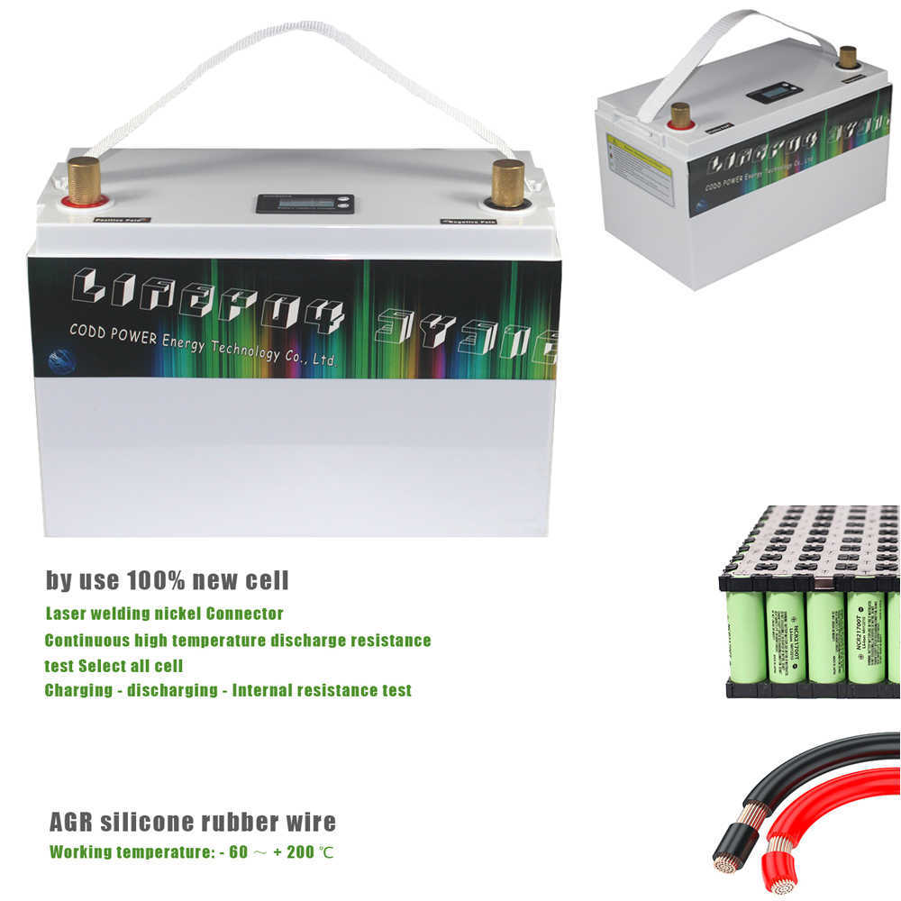 12V 200AH LITHIUM JON Battery LCD Display IP68 Vattentät för RV CARAVAN BOAT MOTOR FORKLIFT SOLAR PANEL 12V uppladdningsbar