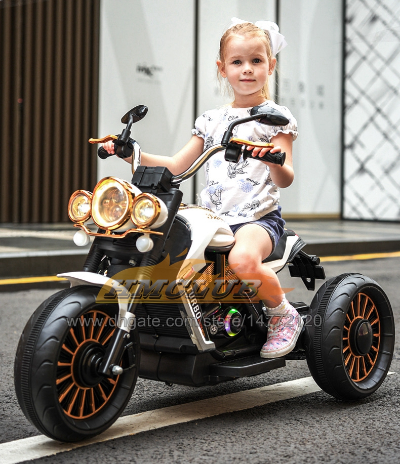 Children's Electric Motorcycle Riding Toy Laidable Breed lederen stoel met vroege onderwijsfunctie Retro Double-Drive driewieler voor jongensmeisjes verjaardagscadeaus