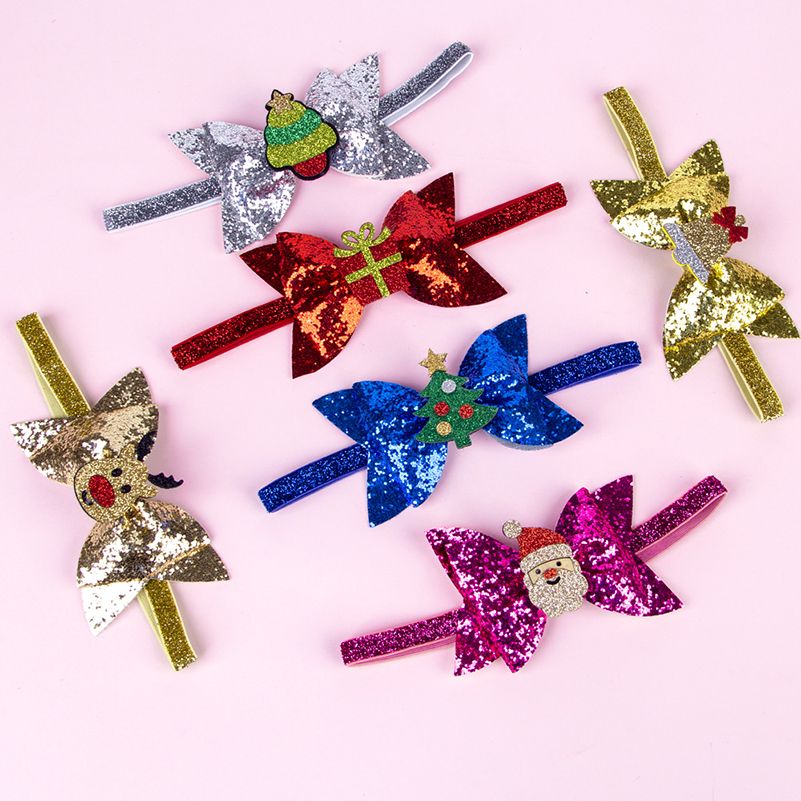 子供のヘアボウのアクセサリー明るいピンクの弓ヨーロッパのクリスマスヘアバンド