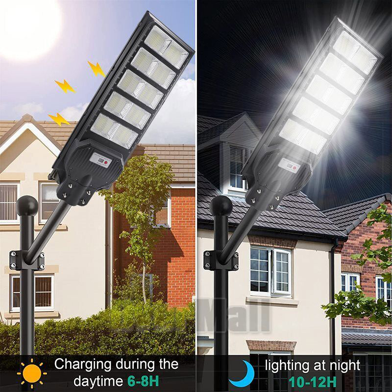 Outdoor Commercial 400W 500W 600W LED Solar Street Light IP67 Dusk-to-Dawn Roads Lamp Pole usalight