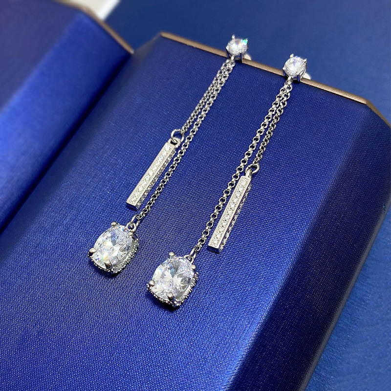 TASSLES 100% REAL 925 Sterling Silver Dangle Earring Diamond Jewelry Engagement Wedding Drop Earrings for Women Brud Gift