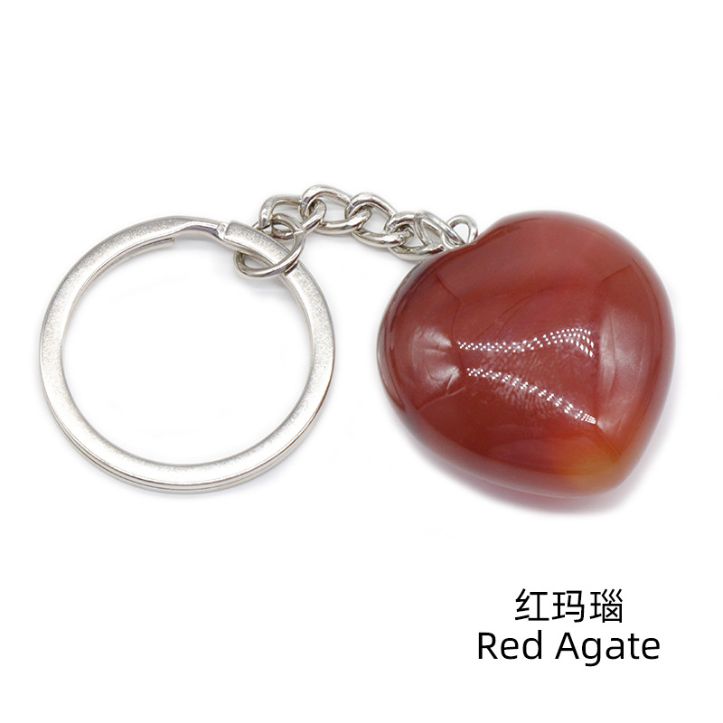 Natural Stone 30mm hjärtknappar Keychains Healing Crystal Rose Quartz Obsidian Red AgatEcar Decor Key Chain Keyholder