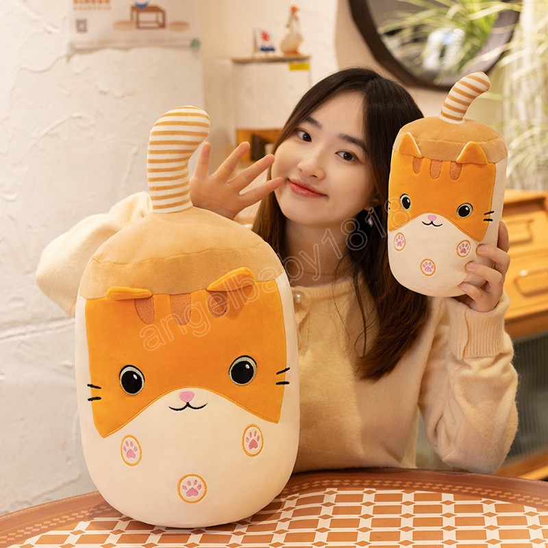 Cute Boba Milk Tea Shaped Plushie Toy Soft Stuffed Bunny Dog Cats Milk Tea Hug Pillow Balls Tea Cup Animal Cushion