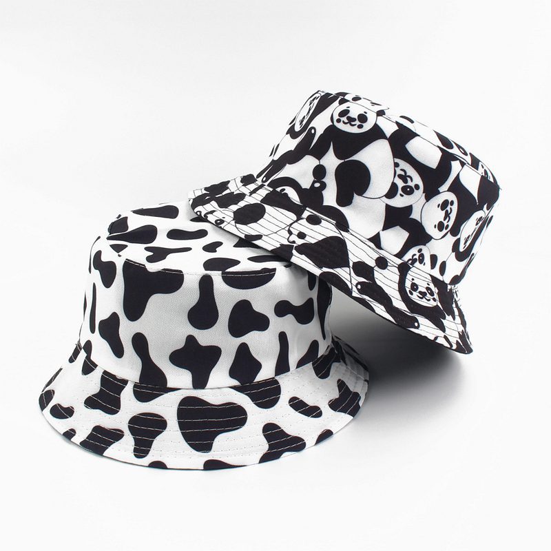 Süt deseni balıkçı şapkası moda tekstil baskı güneş kapakları yaz güneş koruma çift taraflı şapka açık hava şapka