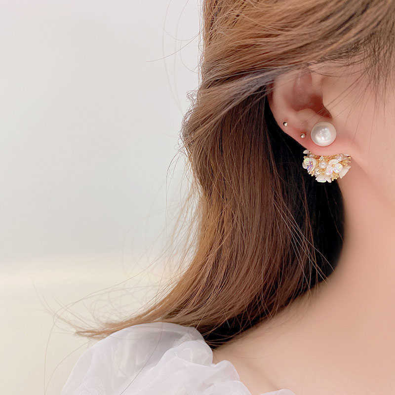 Charm JUWANG les deux portent des boucles d'oreilles charme perle oreille Stud exquis romantique fleur luxe boucle d'oreille Simple classique tempérament coquille boucle d'oreille G230320