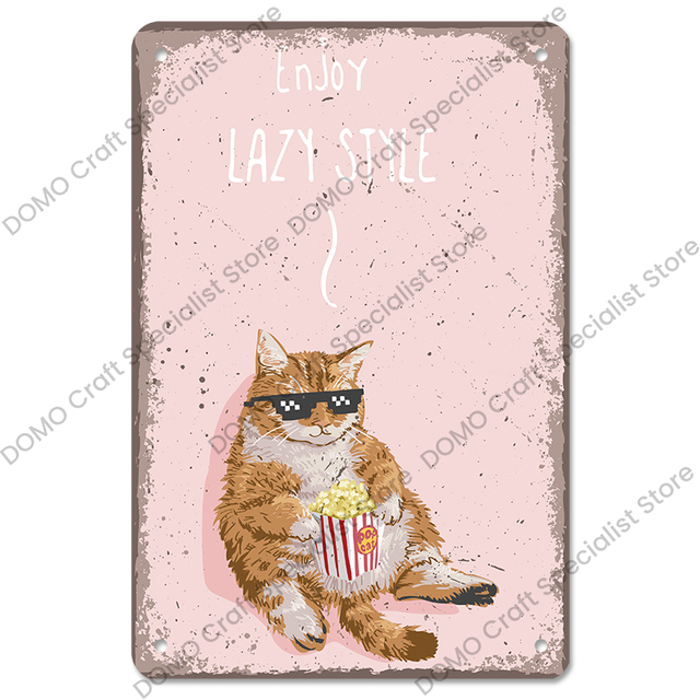 Serin kedi vintage metal teneke işaretler poster hayat hayvan metal plaka tabelası retro plak evcil hayvan dükkan bar pub ev duvar dekor 30x20cm w03