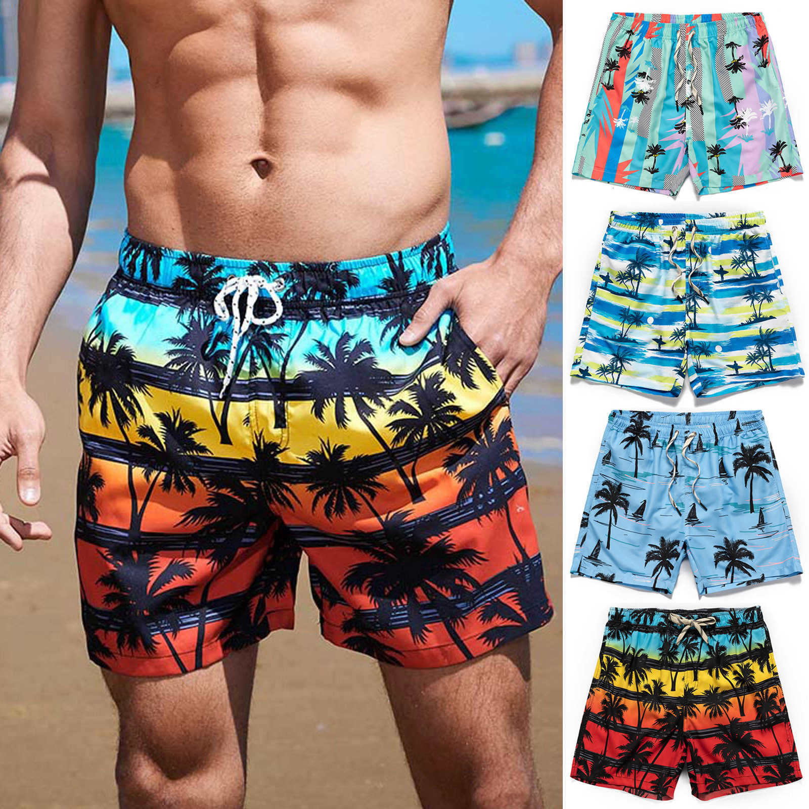 Pantaloncini da uomo Hawaiian Men's Beach Thunks 2023 Pantaloncini da surf con stampa di moda Quick Dry Uomo con pantaloncini da bagno foderati in rete Vacanze estive W0320