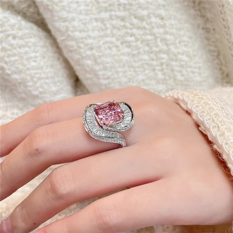 Anillo de dedo brillante AAAAA circonita Plata de Ley 925 anillos de compromiso para mujer joyería para fiesta de cumpleaños nupcial regalo