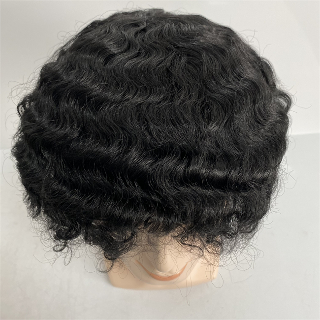 Brazilian Virgin Human Hair Replacement 1# Jet Black Color 20mm Wave Full Lace Toupee for Black Men Fast Express Delivery