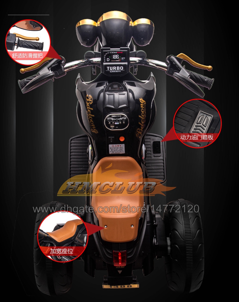 Children's Electric Motorcycle Riding Toy Laidable Breed lederen stoel met vroege onderwijsfunctie Retro Double-Drive driewieler voor jongensmeisjes verjaardagscadeaus