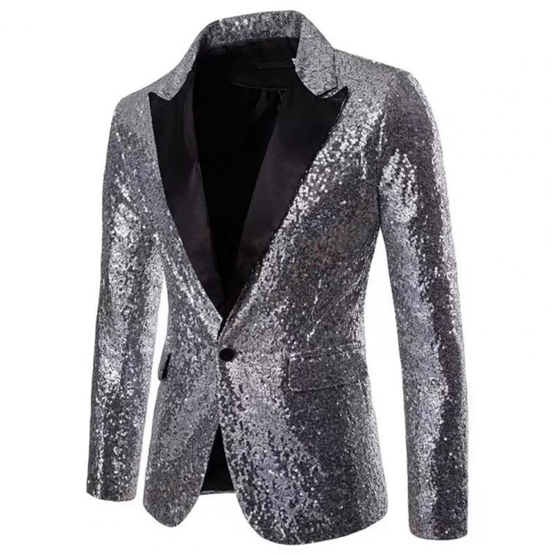 Men's Suits In Men Blazer Single Button 3D Cutting Event Host Shining Sequins Suit Coat Versatile Jacket For Party