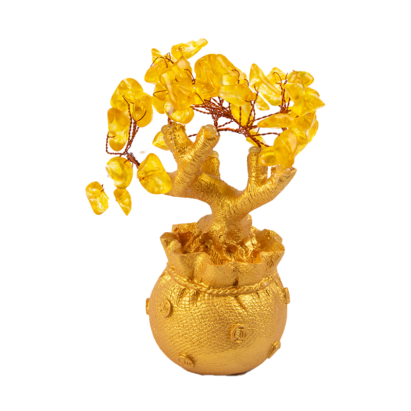 Crystal amarillo creativo citrino Tree afortunado feng shui dinero árbol de la fortuna para adornos de escritorio decoraciones caseras