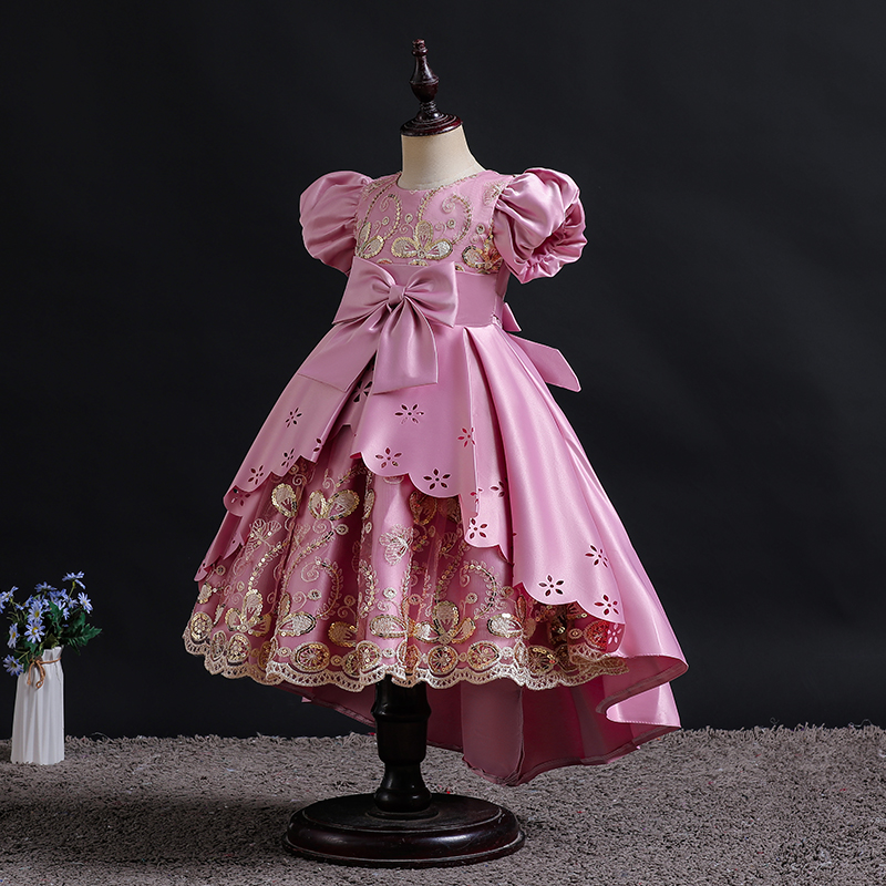 Nieuwe mode satijn geborduurd meisje jurk kinderbanket vakantie jurk kinderkleding in de leeftijd van 3-12