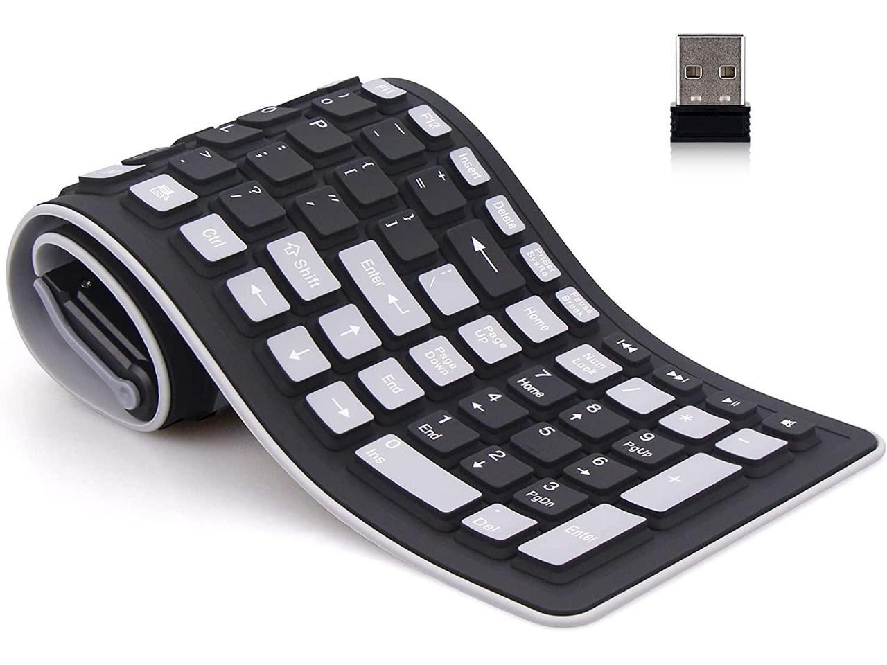 Teclado de silicone sem fio, sem fio de 2,4 GHz, teclado dobrável dobrável, à prova d'água, à prova de poeira e leve, perfeito para PC, notebook, laptop e teclado de viagem