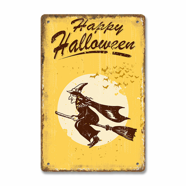 Happy Happy Halloween Poster Vintage Tin Trics Zombie Party Trick или угощайте тыквенную металлическую табличку в ретро -стенах для кафе для кафе паб 30х20 см W03