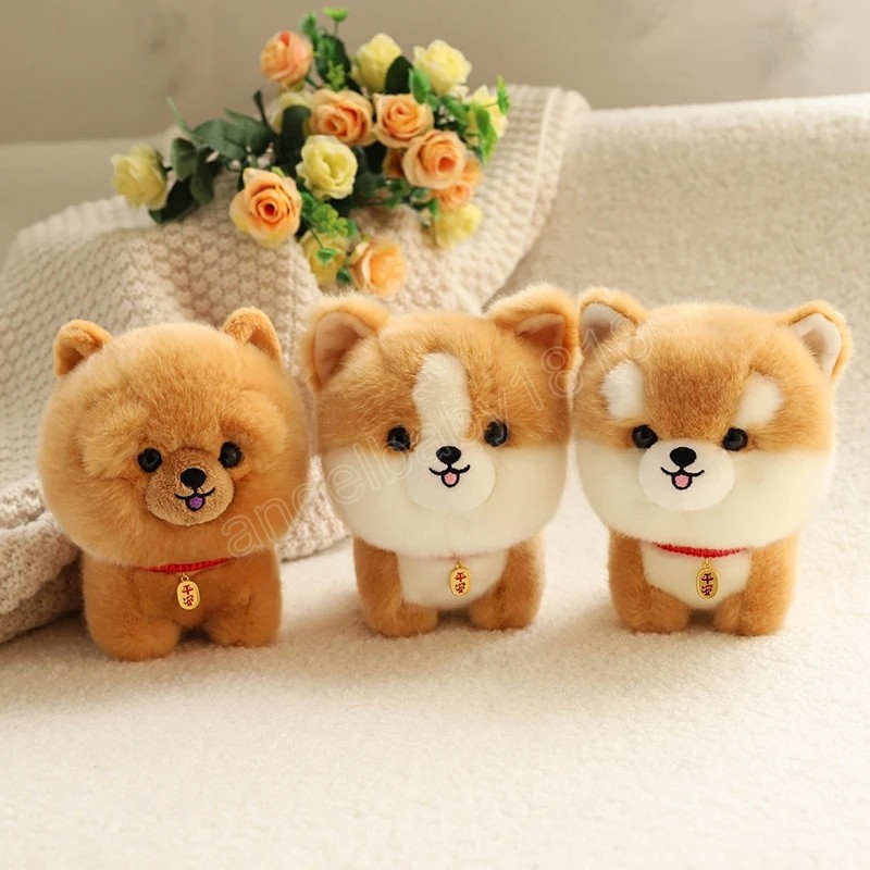 Lifelike Corgi Dog Toy Plush Bichon Husky Stuffed Soft Simulation Plushies Animal Doll Christmas Birthday Gifts for Kids