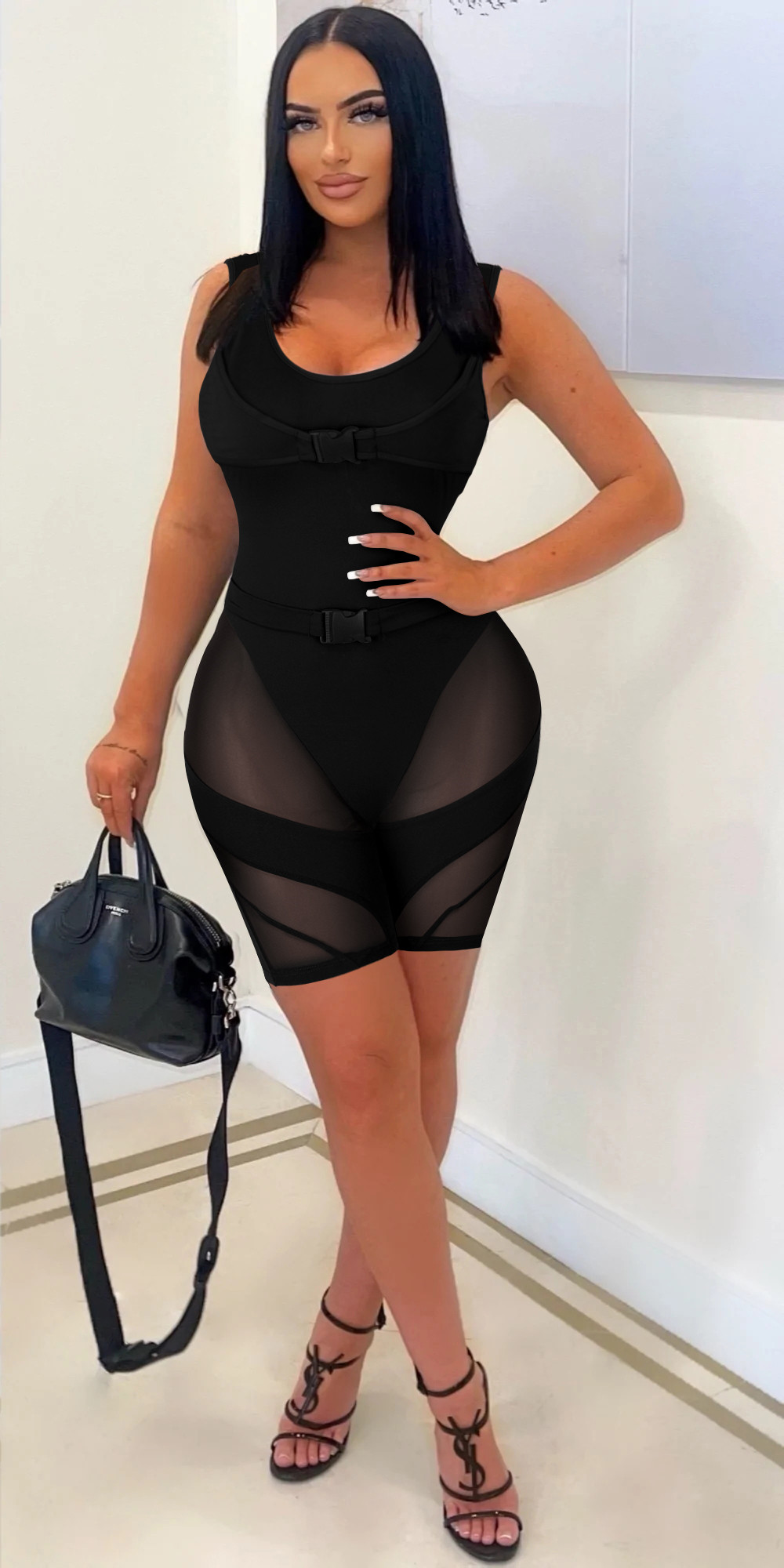 Wholesale Mesh Sleeveless Rompers Sexy See Through Vest Jumpsuit Summer Playsuits Women Overalls Casual Bodysuits designer 9504