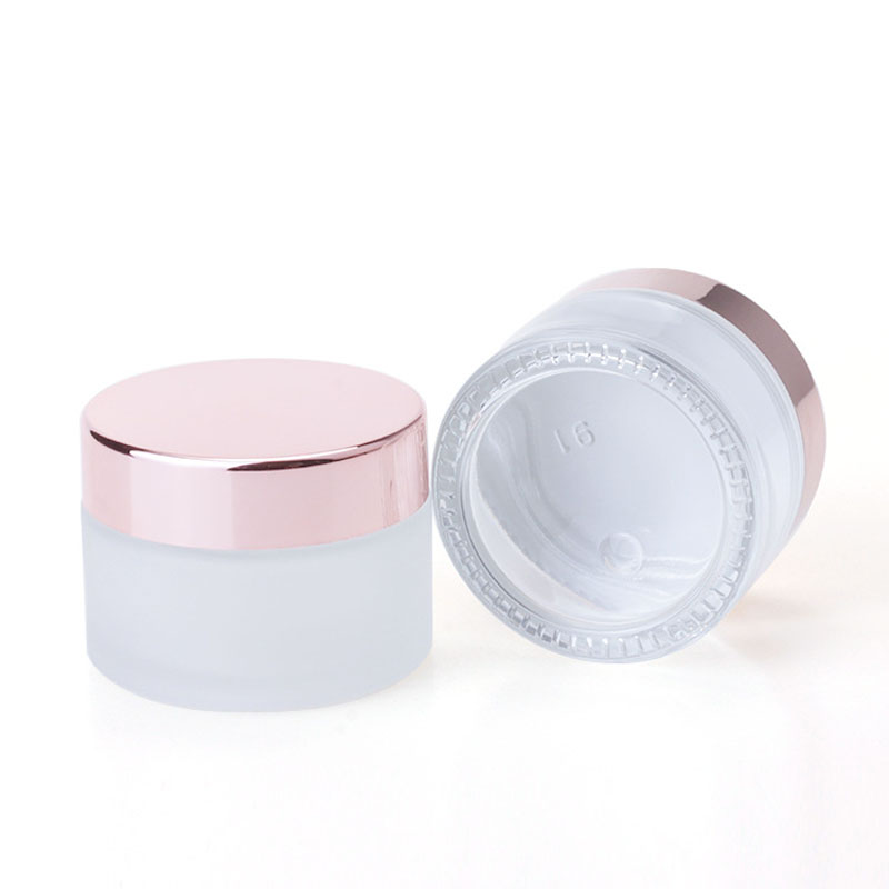 pot de crème en verre dépoli clair bouteille cosmétique lotion baume à lèvres conteneur avec couvercle en or rose 5G 10G 20G 30G 50G 100G bouteilles d'emballage en gros