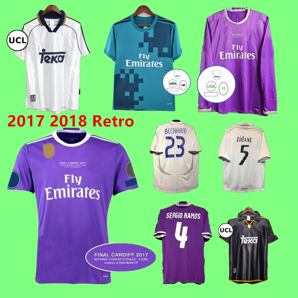 Camisas de futebol do Real Madrids Real Madrids Guti Ramos Seedorf Carlos Ronaldo Zidane Beckham Raul Finals Kaka 14 15 16 17 18