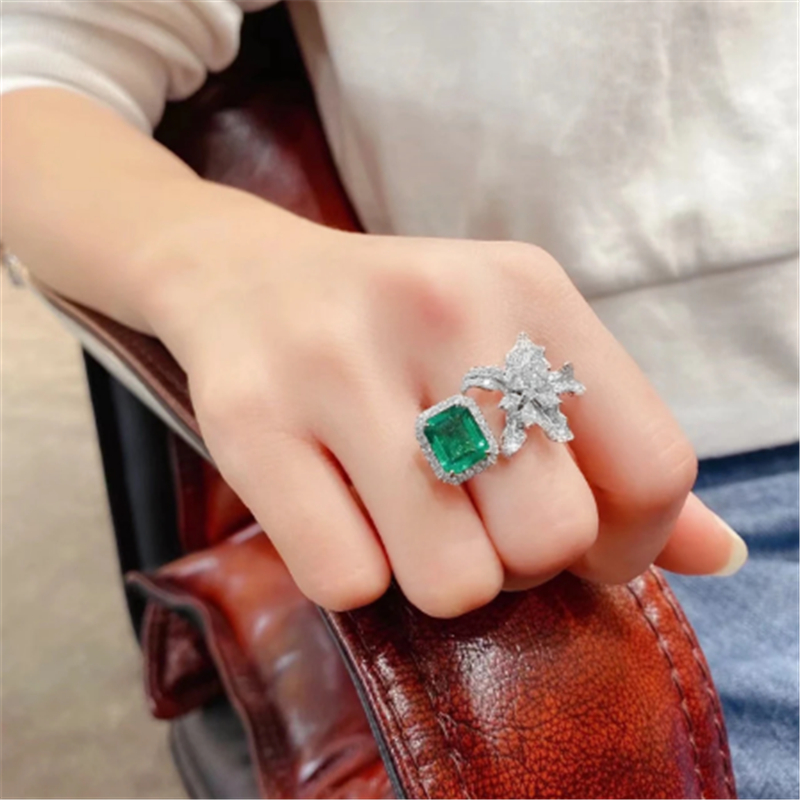 Handmade Lab Emerald Finger Ring 925 Sterling silver Engagement Wedding Band Rings for Women Bridal Birthday Party Jewelry Gift