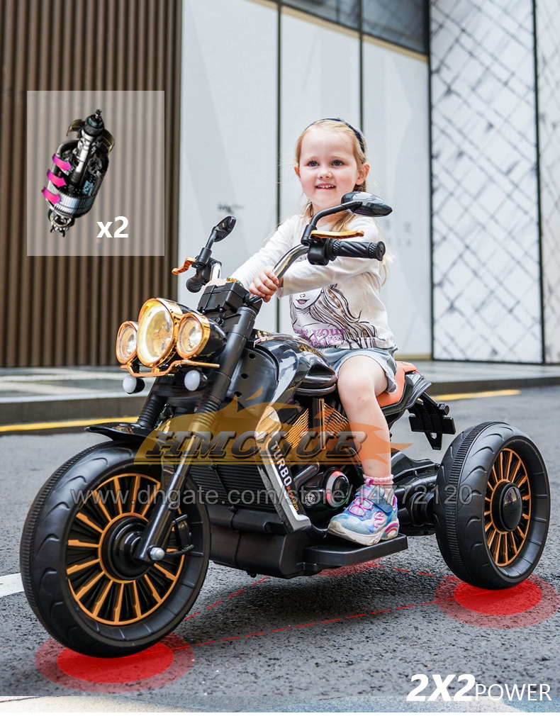 Children's Electric Motorcycle Riding Toy Rechargeable Widened Leather Seat With Early Education Function Retro Double-drive Tricycle For Boy Girl Birthday Gifts