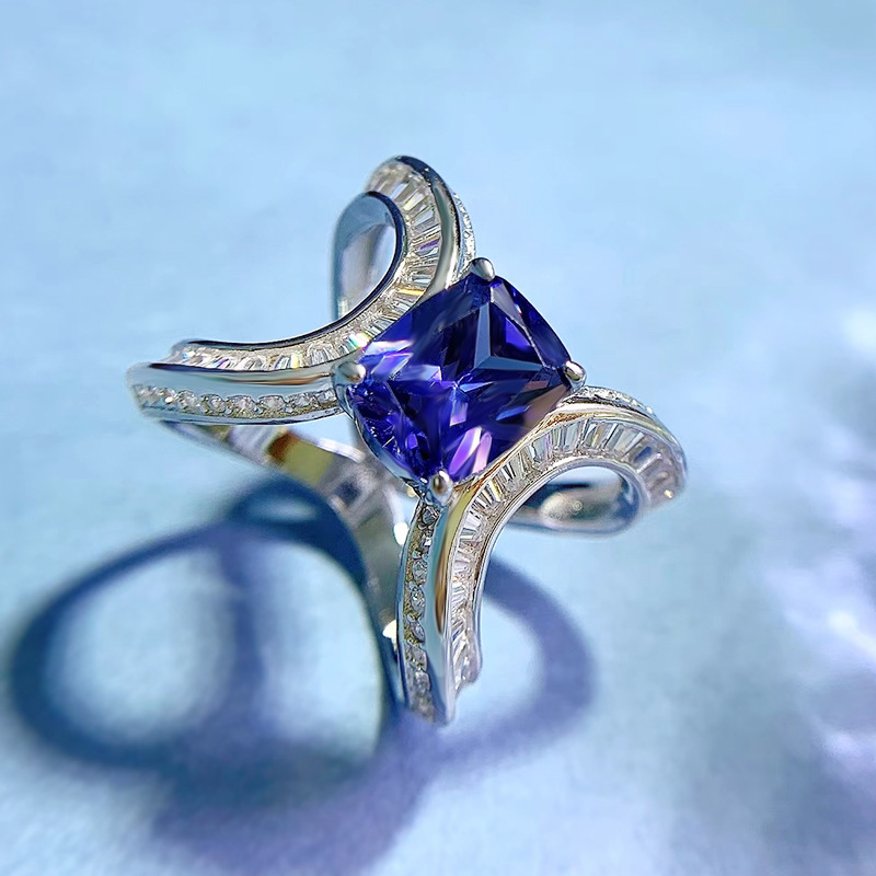 Ręcznie robiony krzyż szafirowy pierścionek z diamentem 100% prawdziwy 925 Srebrny Party Wedding Pierścienie dla kobiet biżuteria do zaręczyn dla kobiet