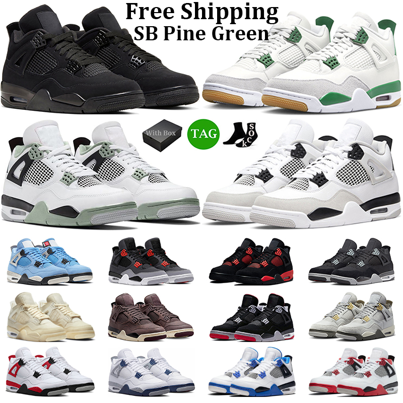 With Box Jumpman 4 Basketball Shoes Men Women 4s Black Cat Pine Green Military Black Seafoam Red Thunder Midnight Navy Mens Trainers Sports Sneaker