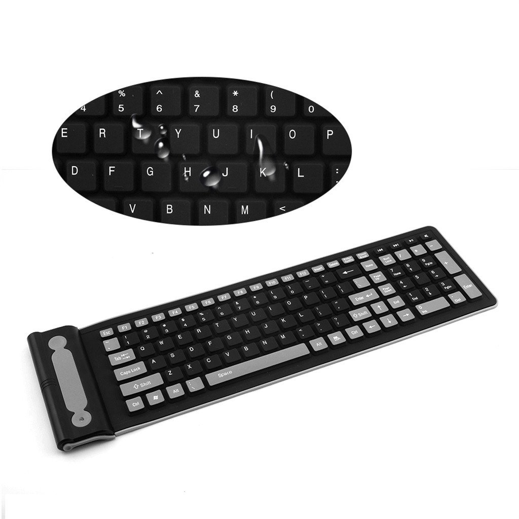 Teclado de silicone sem fio, sem fio de 2,4 GHz, teclado dobrável dobrável, à prova d'água, à prova de poeira e leve, perfeito para PC, notebook, laptop e teclado de viagem