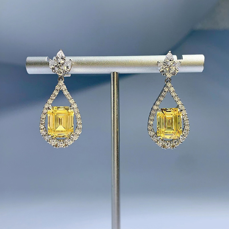 Engagement Emerald cut Topaz Diamond Dangle Earring 100% Real 925 sterling silver Wedding Drop Earrings for Women Jewelry Gift