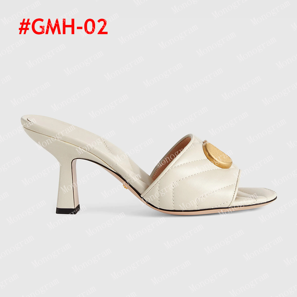 2023 Mid-heel Slide Sandal Women Slippers Double Letters Leather Sandals Slipper Män glider Waterfront Womens 36-42 med låda och dammväska #GMH-01