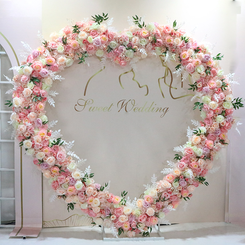 Red Rose Heart Shaped Flower Arrangement for Wedding Pary Background Decor Artificial Flowers Arch Set Stage Props