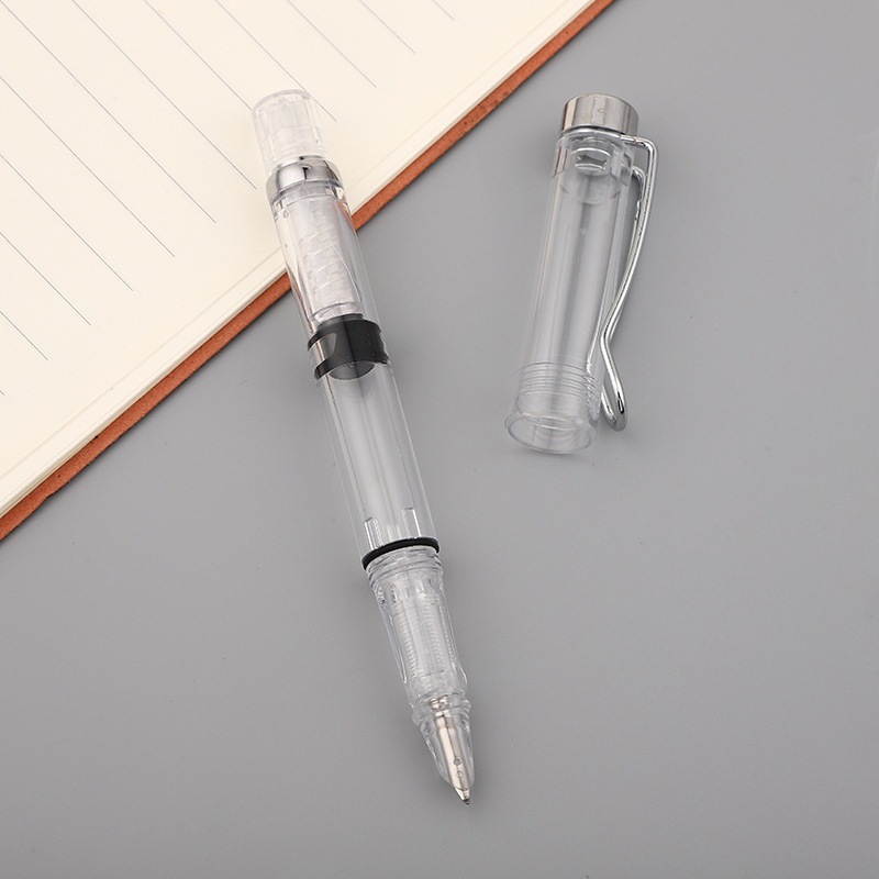 SchoolOffice サプライヤー大容量ピストン万年筆マルチペン先描画ペン透明プラスチック大容量万年筆曲がったペン先