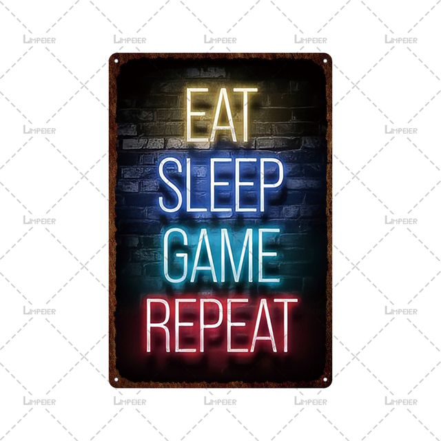 Neon Game Sign Metal målning Game Chill Wall Stickers Game Slogan Tin Sign Metal Poster för Game Room Man Cave Retro Style Decor 30x20cm W03