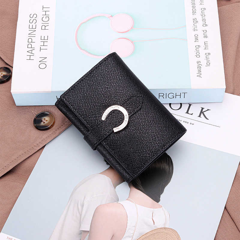 Wallets Leather Ladies Short Tri-fold Small Wallet New Fashion Leather Palm Pattern Multifunctional Women's Wallet Full Leather Drawstri G230327