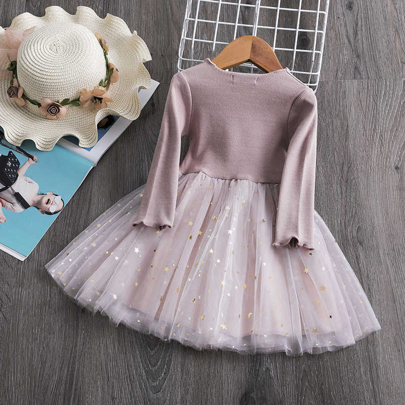 Mädchenkleider Kleines Mädchen Kleid Langarm Kinder Freizeitkleidung Bling Mädchen Kleider Kinder Baby Mädchen Kleidung 1 2 3 4 Jahre Prinzessin Tutu Kleider W0314