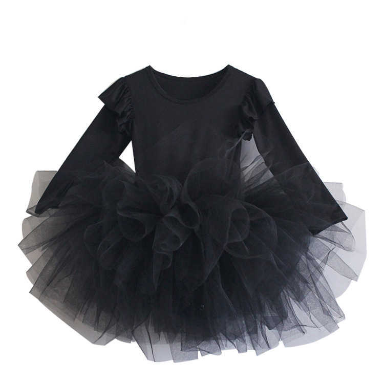 Flickans klänningar Baby Girl Princess Tulle Dress Fluffy Long Sleeve Spädbarn Småbarn Puffy Dress Tutu Black Green Party Pageant Dance kläder 1-10Y W0314