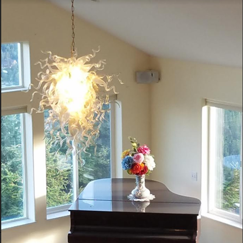 Éclairage artistique suspension à la main Chandelier en verre blanc soufflé à la main 32 pouces de cuisine nordique loft chambre maison art décor d'éclairage LED