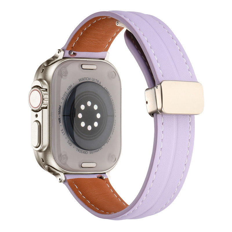 Apple Watchシリーズ用のクラシックな本革凹面整数ストラップブレスレット8 7 6 5 4 3 SE ULTRAバタフライバックルバンド45mm 49mm