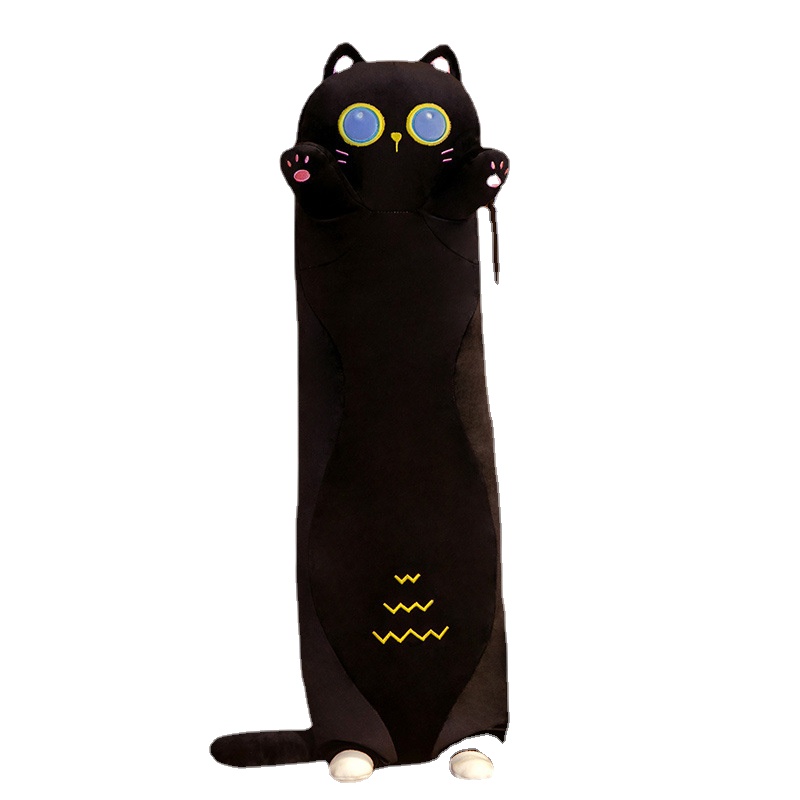 Schattig130 cm lange katten speelgoed elastisch gevulde pluche squishy katten kussen kussen lichtbruin zwart gele druppel verzending groothandel