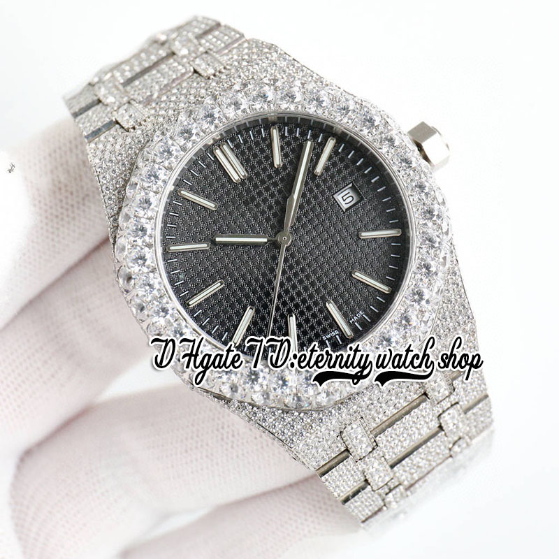 BZF sf15510 Japan M8215 Automatic Mens Watch Iced Out Big Diamond Bezel White Texture Dial Stick Markers Stainless Steel Diamonds Bracelet eternity Jewelry Watches