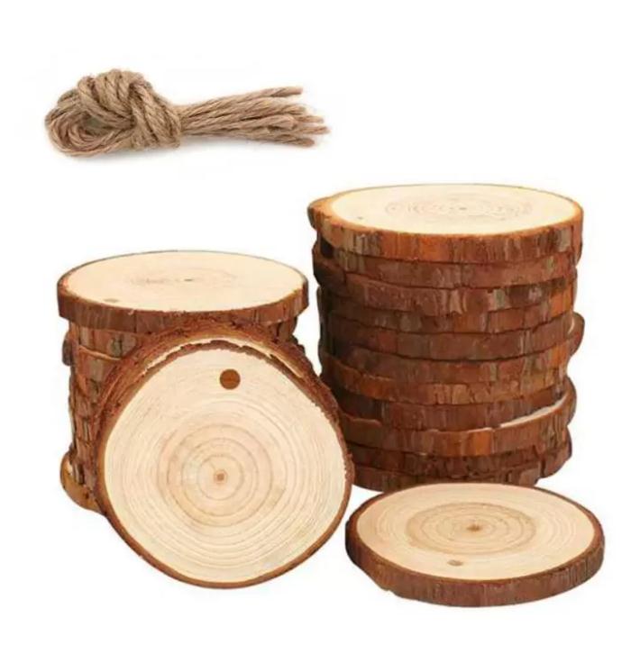 Décoration de fête ornements de noël bois bricolage petits disques en bois cercles peinture ronde tranches de pin avec trou n Jutes
