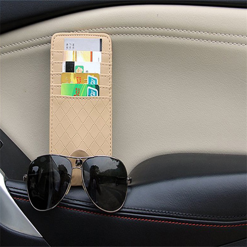 Car Sun Visor Pocket Organizer Carne Sunshade نظارات إطار منظم التذاكر محفظة حامل بطاقة الائتمان الملحقات الداخلية