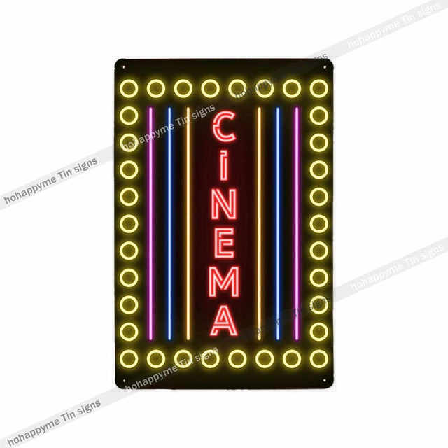 Neon-Metallmalerei-Schild, Kino-Plaketten, dekoratives Kino, Spielzimmer, Kinderzimmer, Wanddekoration, moderne Kunst, Poster, 30 x 20 cm, W03