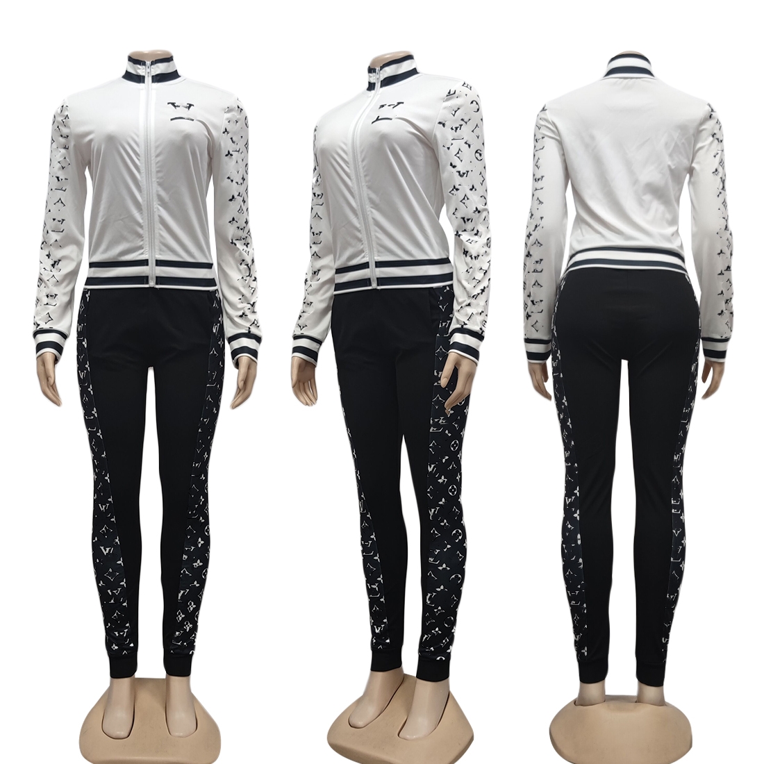 Two Piece Pants Tracksuit Women Casual Print Jacket and Sweatpants Sets Casual Outfits Free Ship